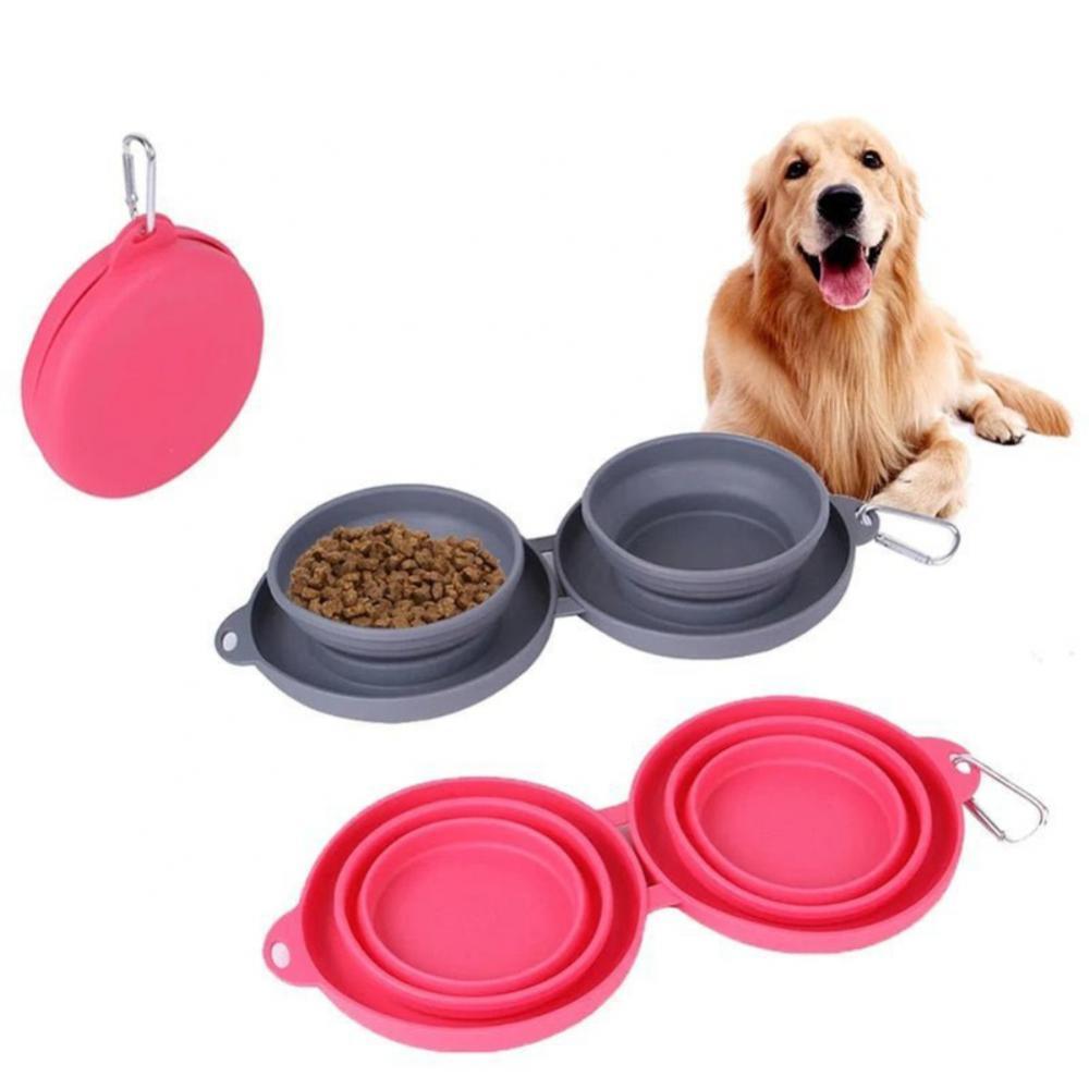 Rubber Foldable Double Bowl | Pet Feeding Bowl