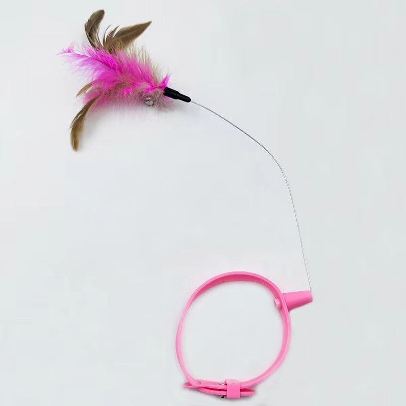 Cat Feather Collar Toy with Bell – Adjustable Teaser Wand