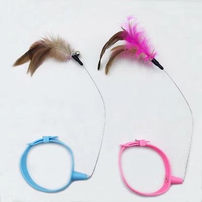 Cat Feather Collar Toy with Bell – Adjustable Teaser Wand