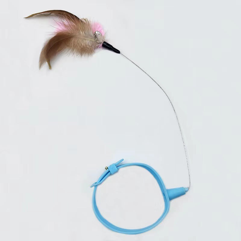 Cat Feather Collar Toy with Bell – Adjustable Teaser Wand
