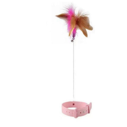 Cat Feather Collar Toy with Bell – Adjustable Teaser Wand